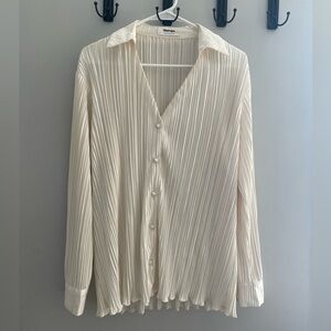 Showpo Ivory Pleated Satin Blouse
